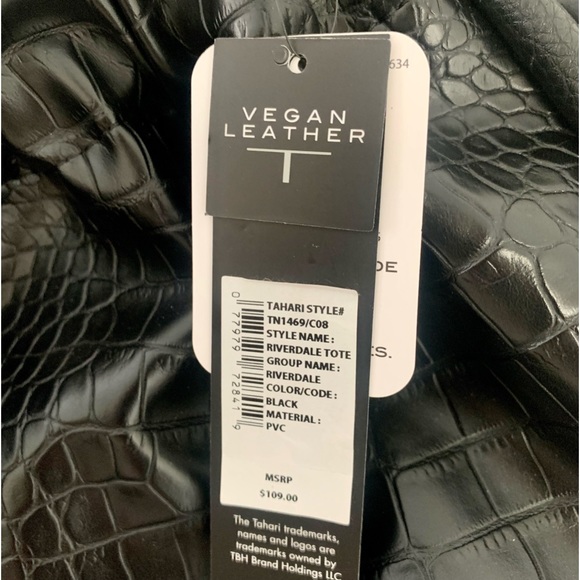 NEW Tahari Riverdale Vegan Leather Black Tote - Picture 9 of 10